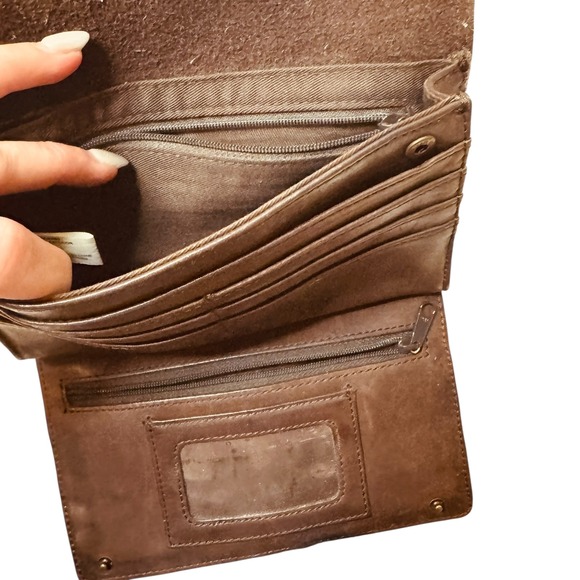 Vtg‎ Eddie Bauer Brown Leather Crossbody Wallet Purse Bag Small Clutch Metalic C - Picture 11 of 11